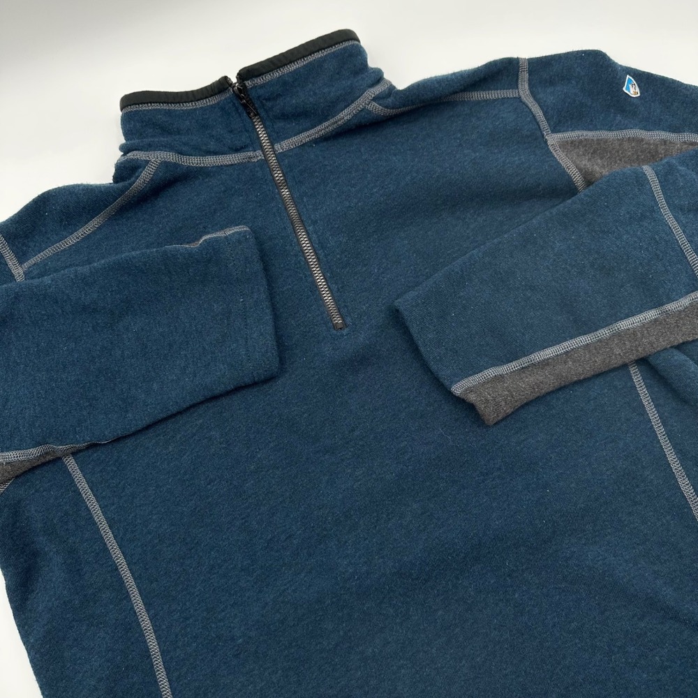 Kuhl Kashmira Mens Large L Blue 1/4 Zip Fleece Pullover Sweater Soft RN 108846